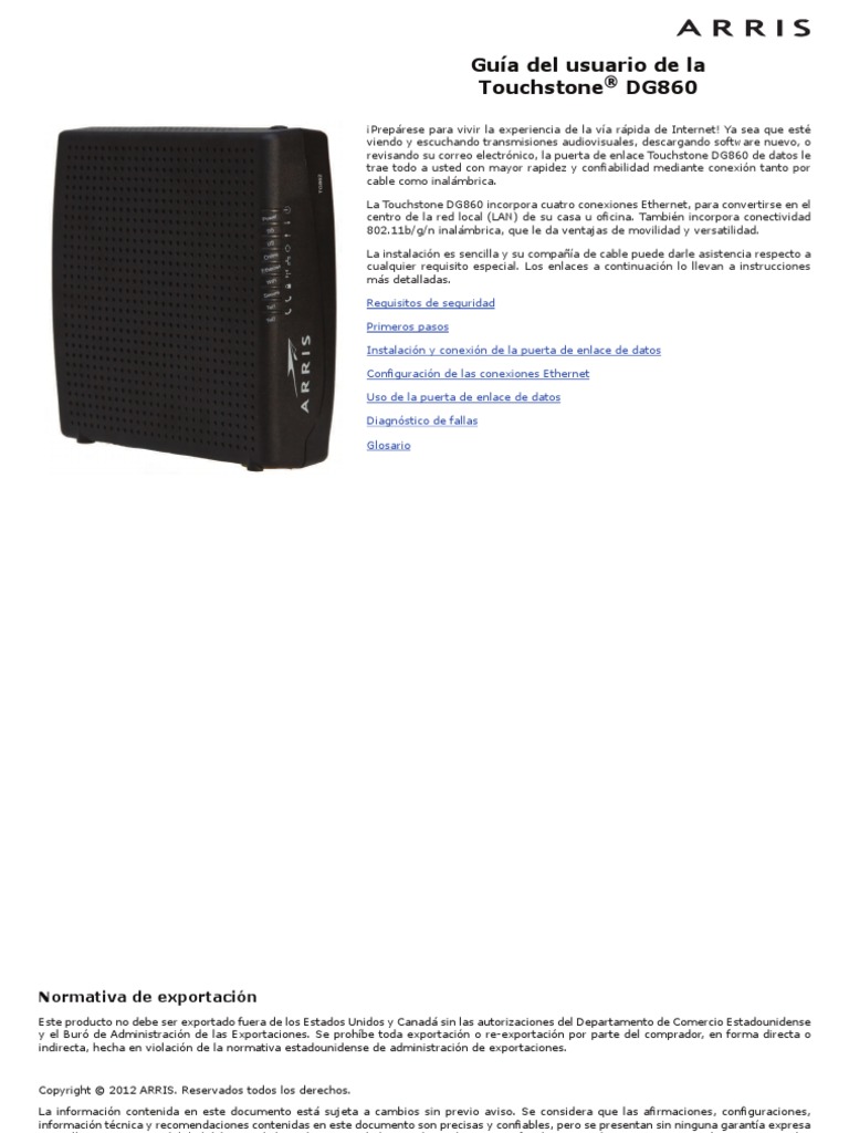 Arris DG860 PDF Wifi Red de computadoras