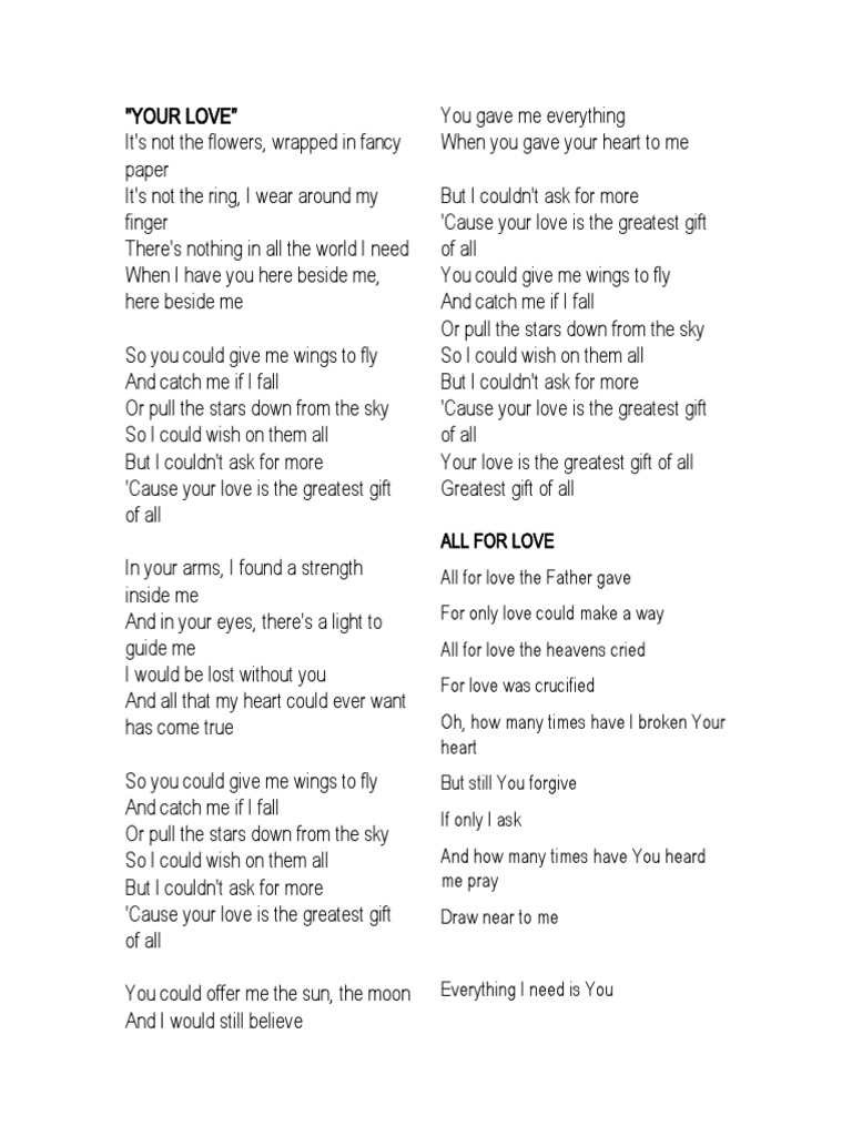 To Print Lyrics | PDF | Love | Religious Belief And Doctrine