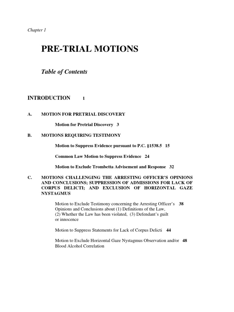 Pre Trial Motions Example Discovery (Law) Prosecutor