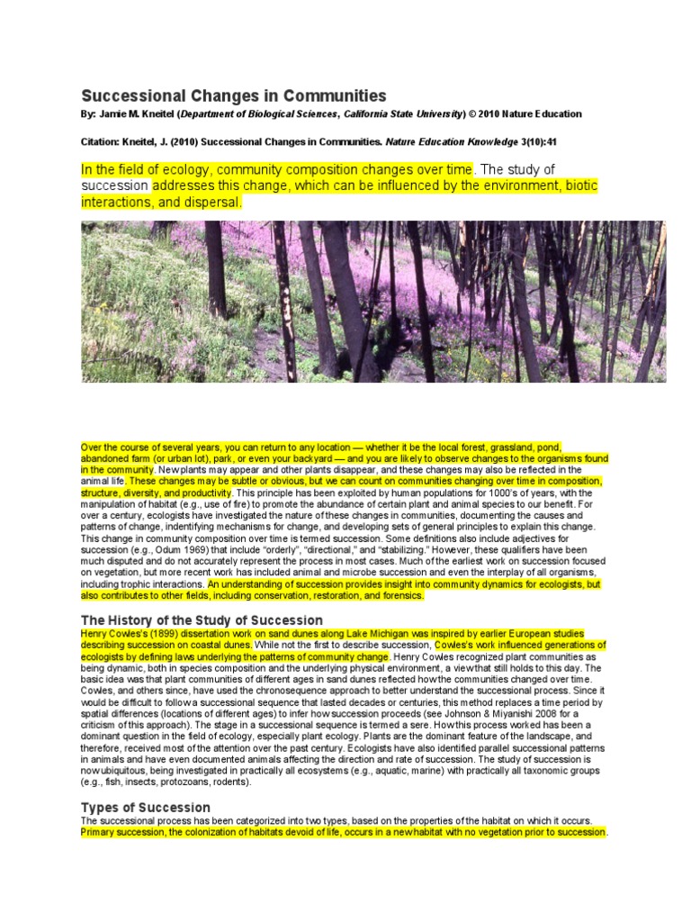 Successional Changes in Communities | PDF | Ecology | Disturbance (Ecology)