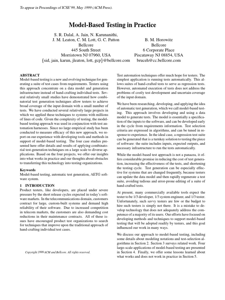 Model-Based Testing in Practice | PDF | Software Testing | Parameter ...