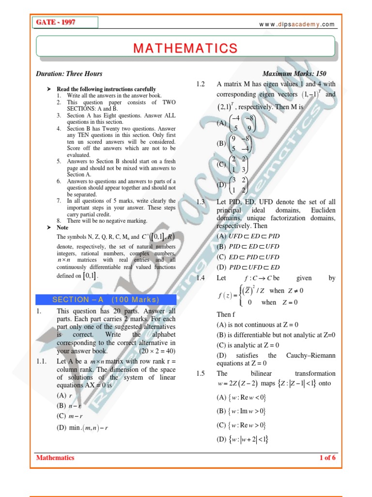 F443184GATE Mathematics Paper-1997 | PDF | Measure (Mathematics ...
