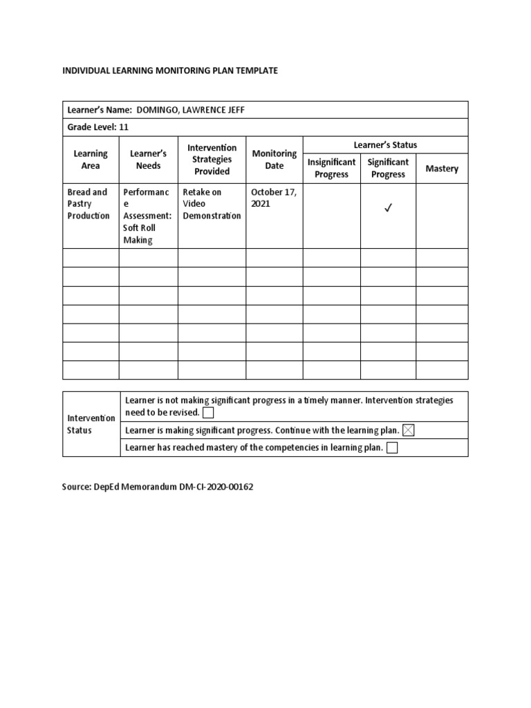 Individual Learning Monitoring Plan Template | PDF