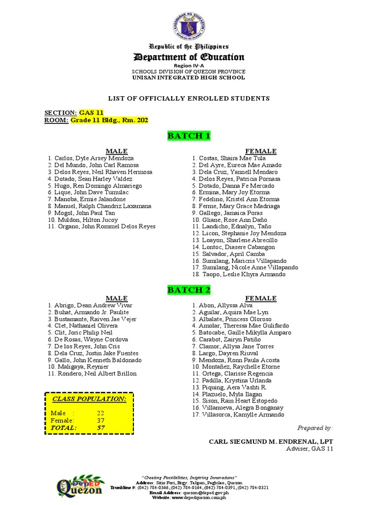 Class list pdf