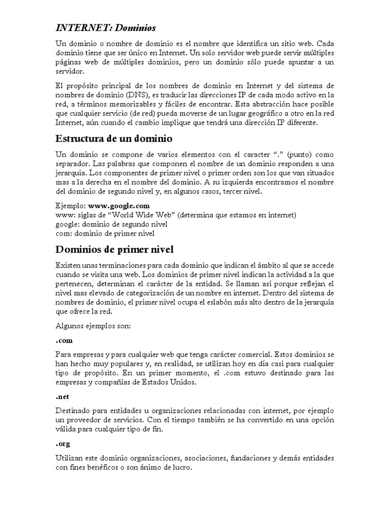 DOMINIOS | PDF | Nombre de dominio | sistema de nombres de dominio