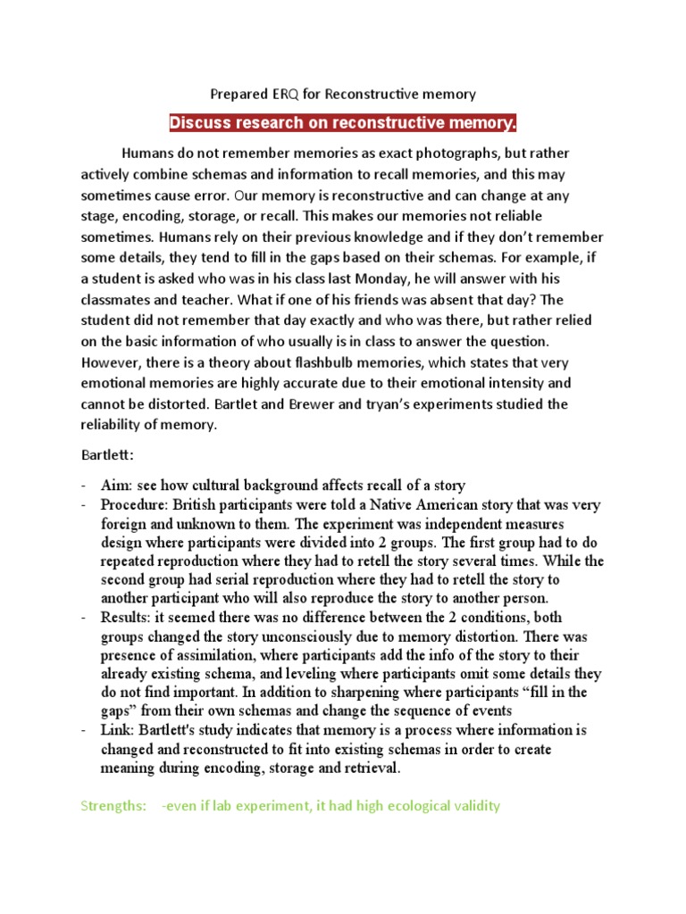 ERQ Reconstructive Memory PDF Memory Schema (Psychology)