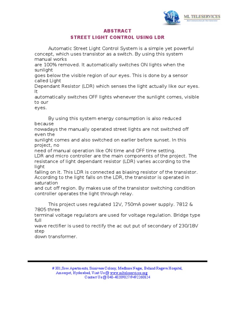 Automatic Street Light Control System | PDF