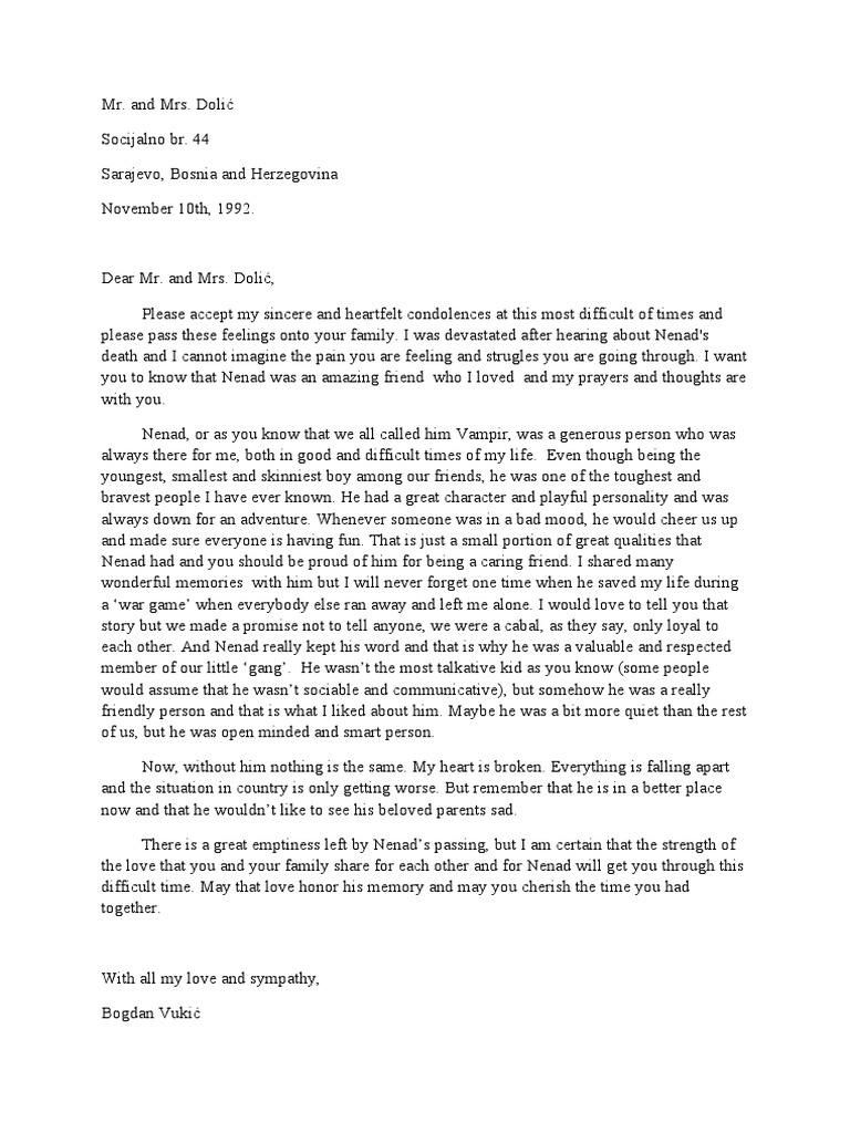 Sympathy Letter | PDF