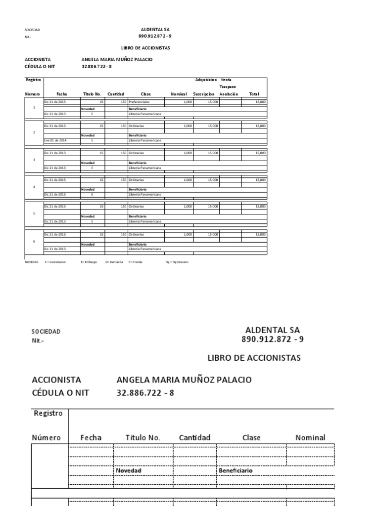 Libro registro de accionistas pdf