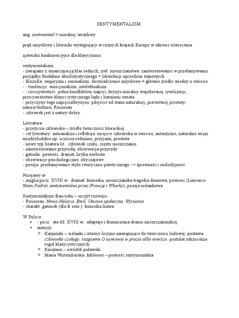 Sentymentalizm - Hasło | PDF