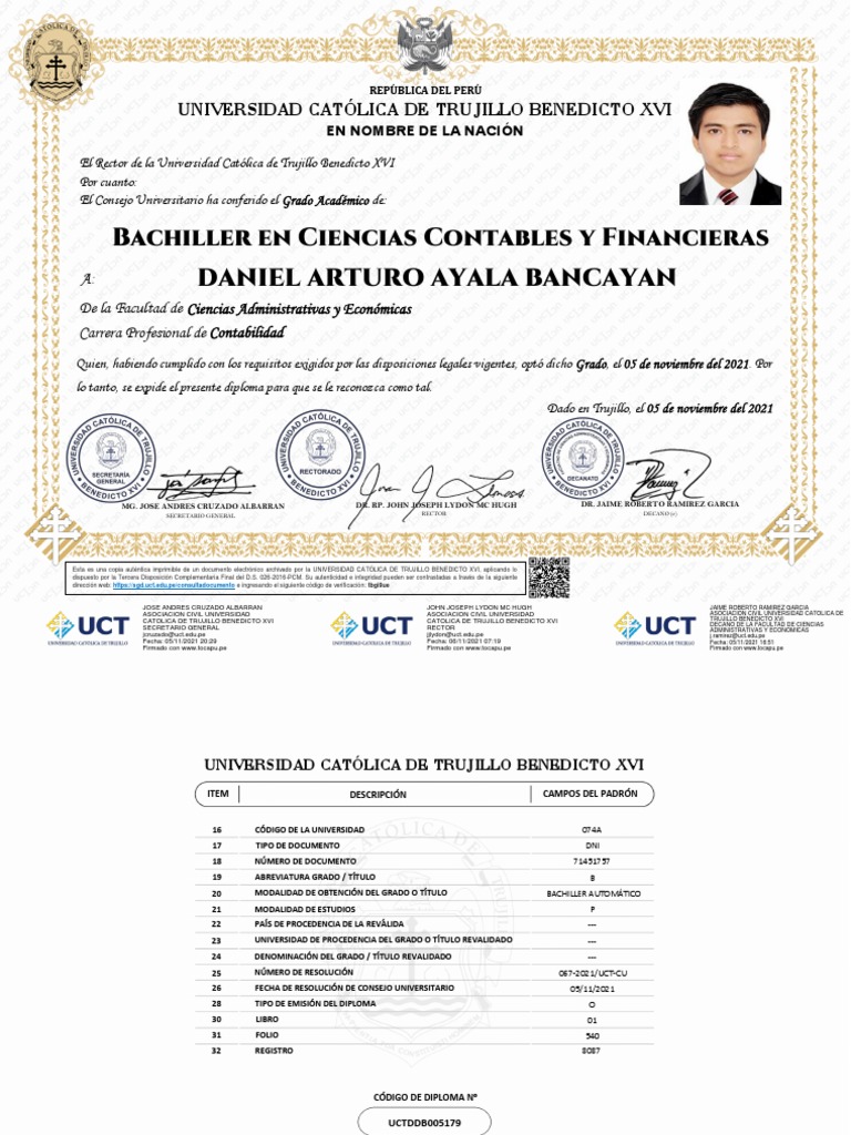 Diploma de Bachiller UCT 2021 | PDF