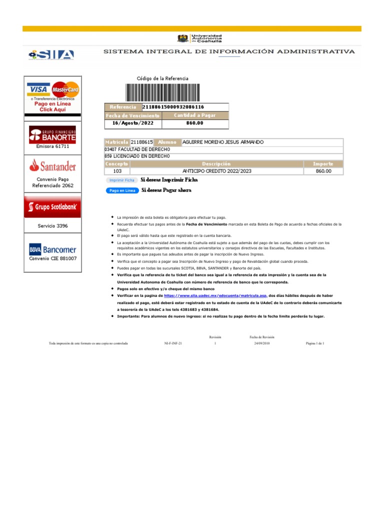 Ficha Unica de Pago | PDF | Bancos | Servicios financieros