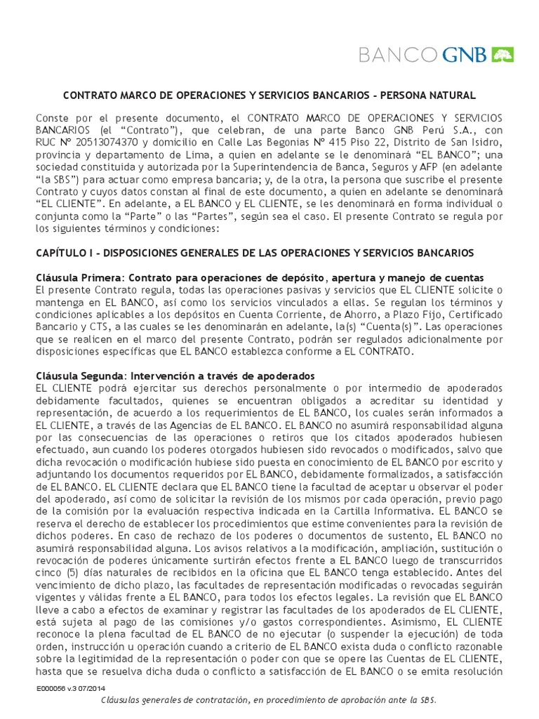 Contrato marco para la apertura y manejo de cuentas bancarias y la