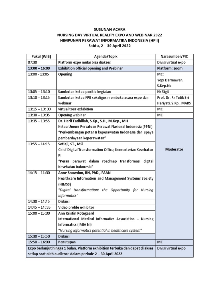 Susunan Acara Expo Dan Webinar | PDF