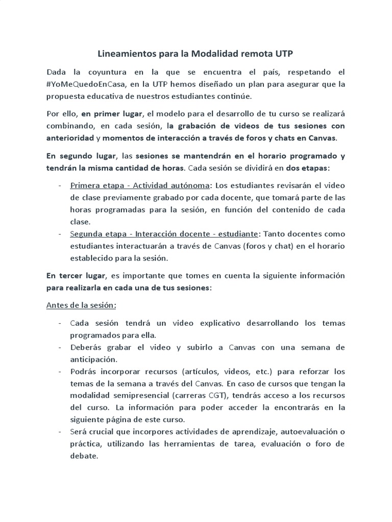 Lineamiento Clase Virtual UTP | PDF | Chat en linea | Aprendizaje
