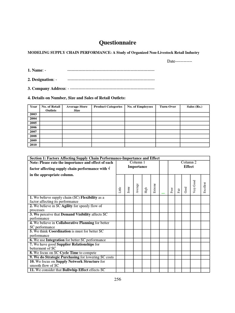 17 Questionnaire PDF Supply Chain Supply Chain Management