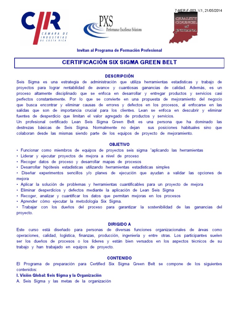 Certificación Six Sigma Green Belt | PDF | Six Sigma | Lean Manufacturing