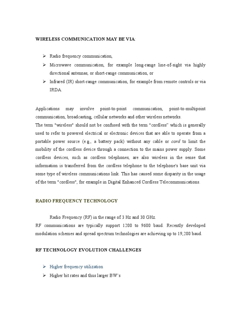 Overview of Wireless Communication Technologies | PDF | Wireless ...