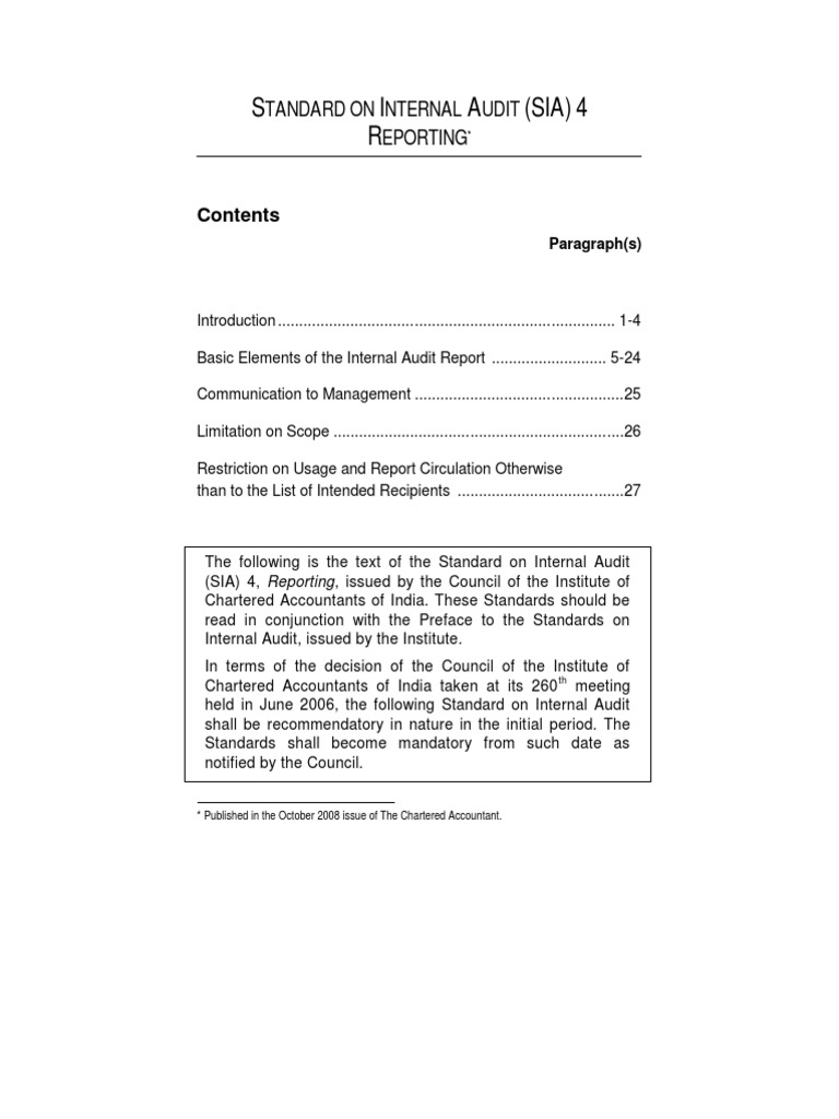 SIA 4: Internal Audit Reporting Standards | PDF | Auditor's Report ...
