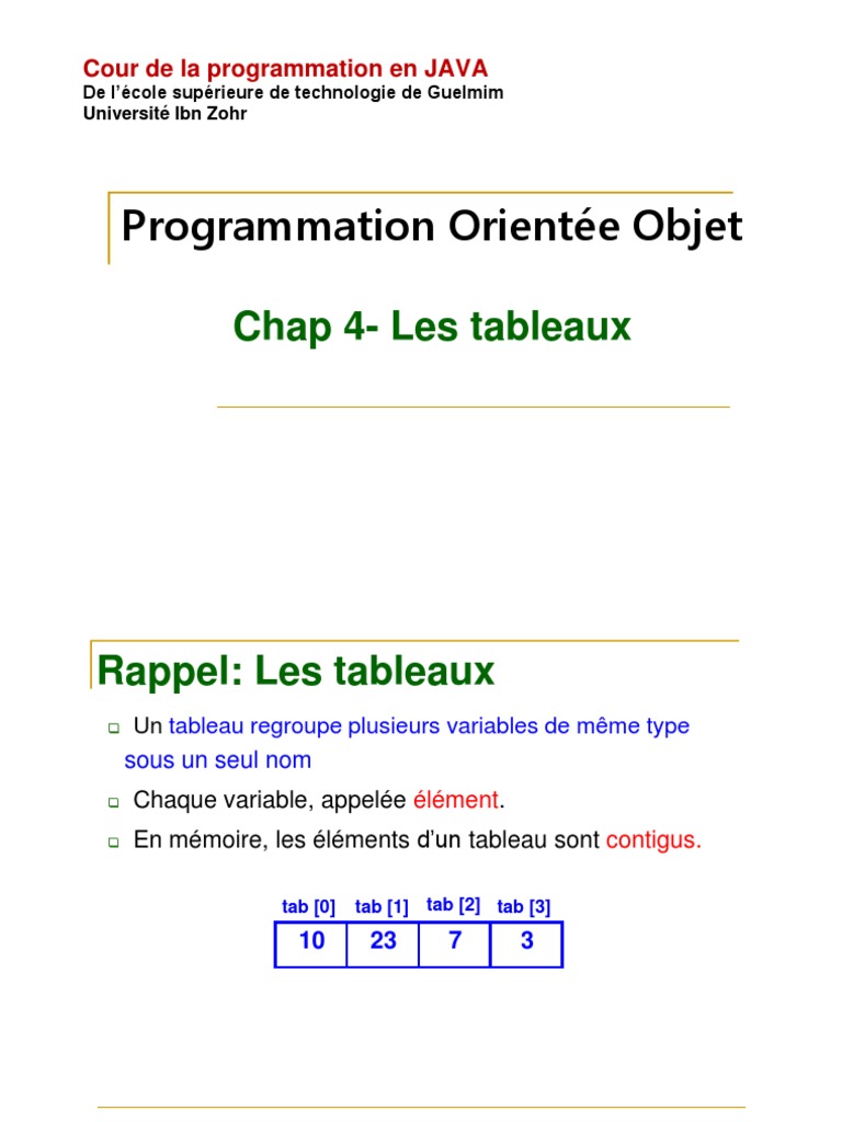 Introduction aux tableaux en Java | PDF | Java (Langage de ...