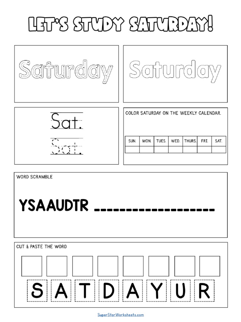 Daysofthe Week Worksheet Saturday | PDF
