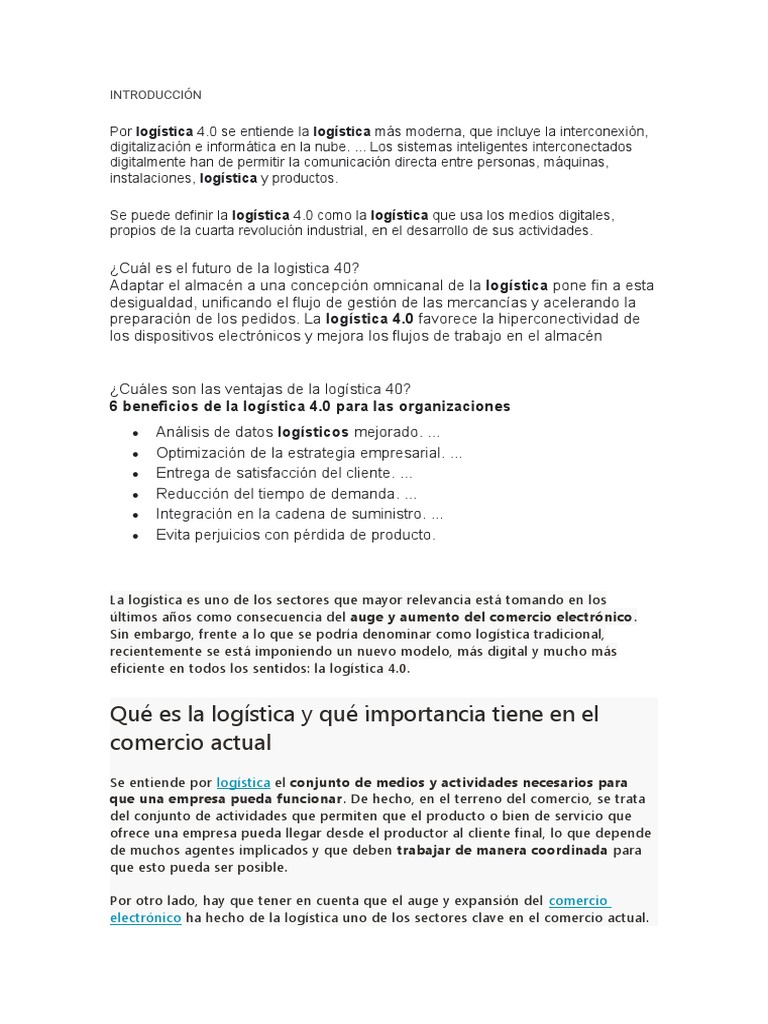 Logistica 4.0 | PDF | Logística | Internet de las Cosas