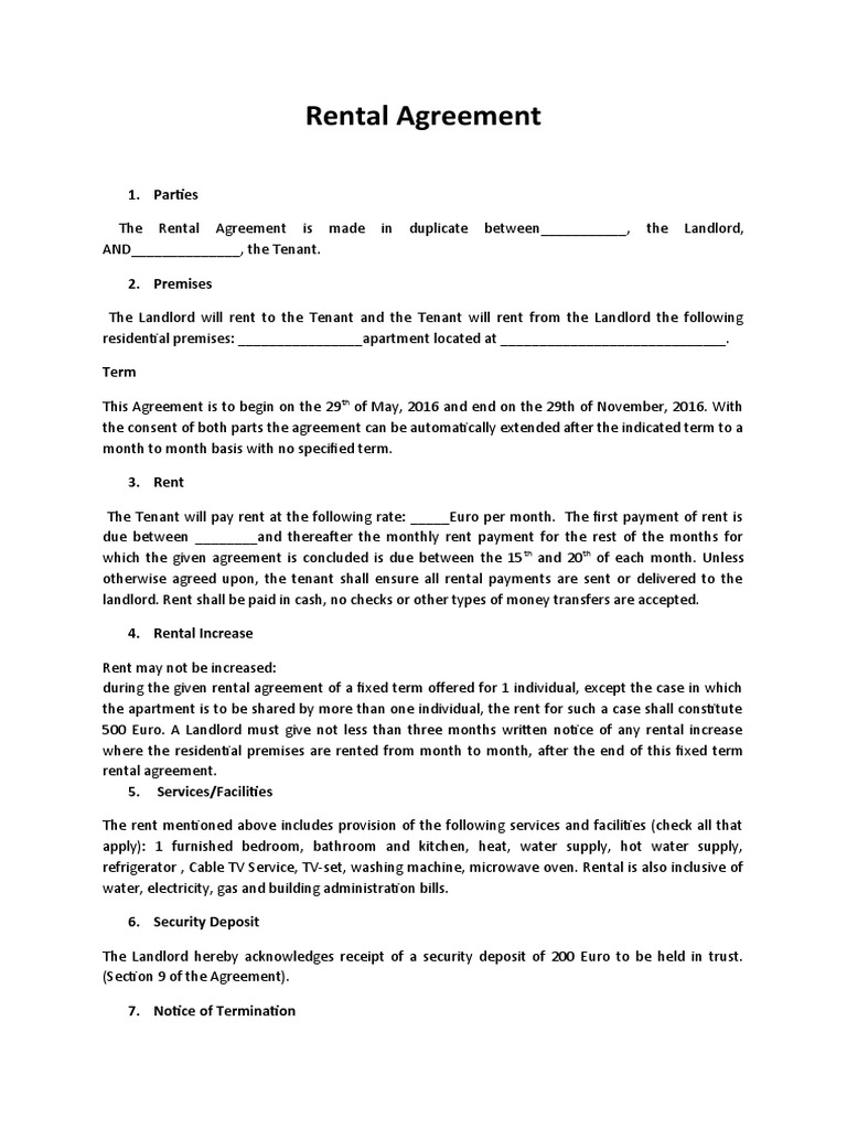 Rental Agreement Pdf Leasehold Estate Landlord