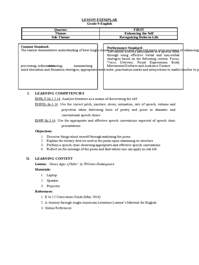 G9 English Lesson Exemplar 1st Quarter | PDF | Stress (Linguistics ...