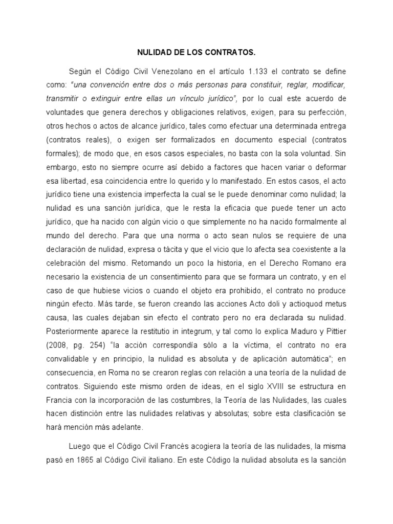 Nulidad de Contratos en el Código Civil | PDF | Estatuto de ...