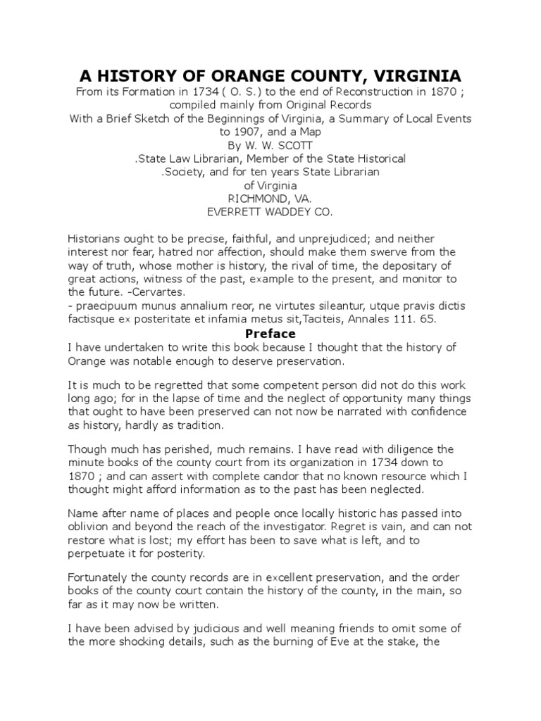 A History of Orange County, Virginia by W W Scott PDF