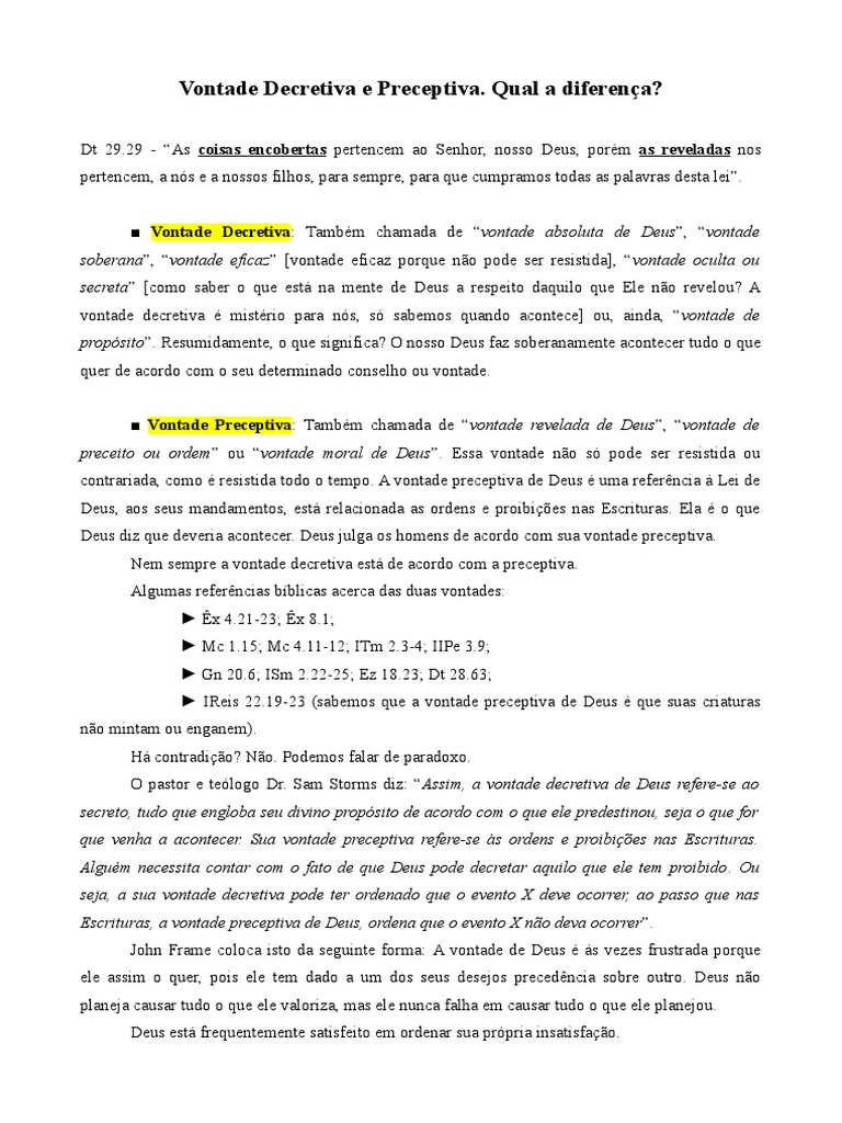 Diferenças entre Vontade Decretiva e Preceptiva | PDF | Evangelho de ...