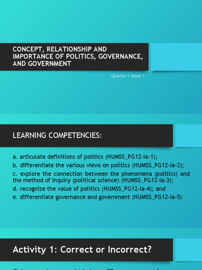 Week 1 Concept Relationship And Importance Of Politics Pdf Science