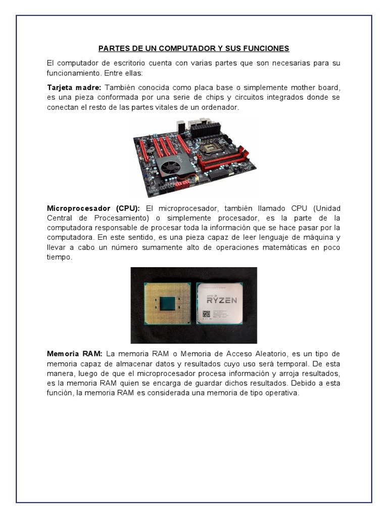 Partes de Un Computador y Sus Funciones | PDF | Hardware de la ...