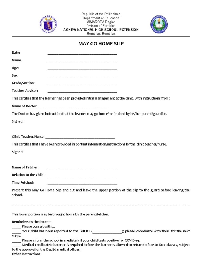 May Go Home Slip for Students | PDF