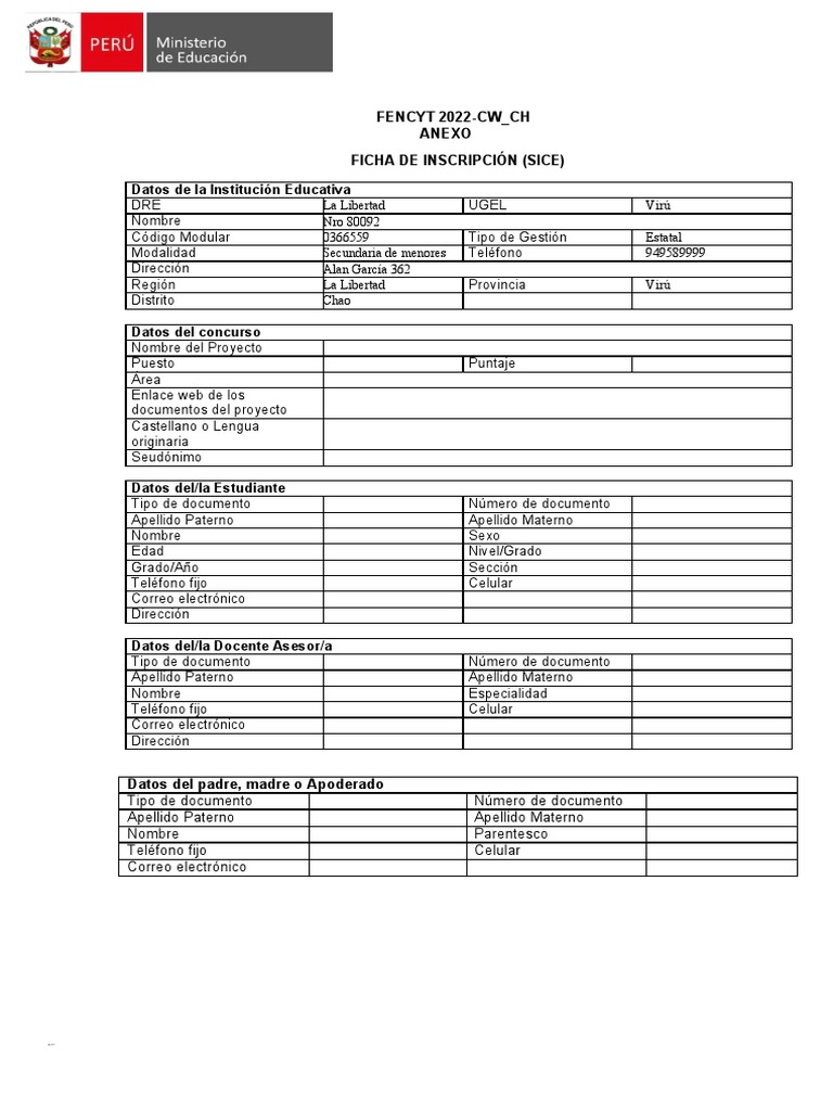 Ficha de Inscripción (Sice) | PDF