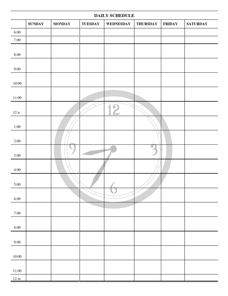 Weekly Daily Schedule Template | PDF | Cooking, Food & Wine | Home & Garden