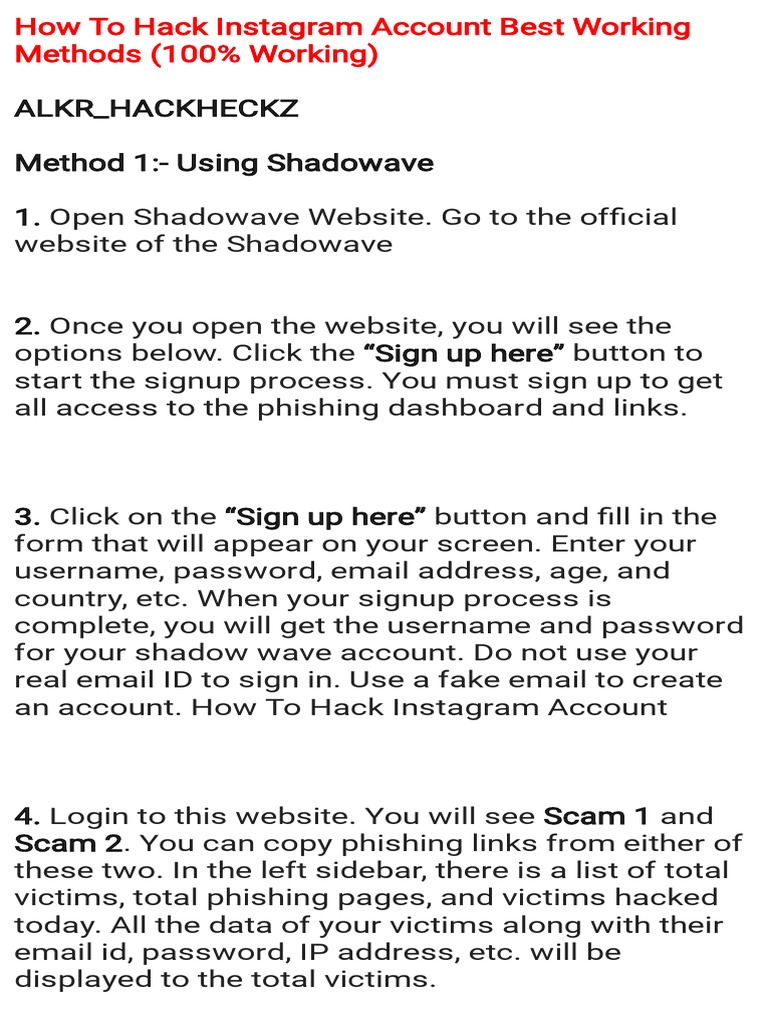 How To Hack Instagram Accounts Best Working Methods | PDF | Phishing ...