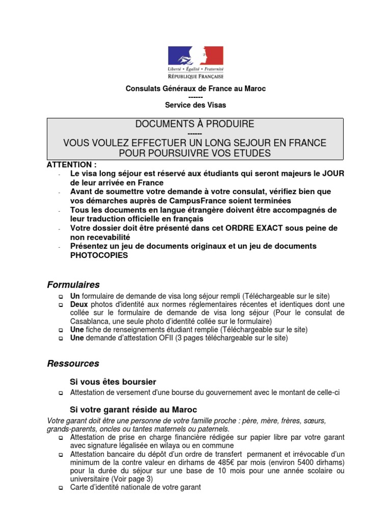 Visa Etudiant Long Sejour-2 | PDF | Certificat de naissance | Maroc