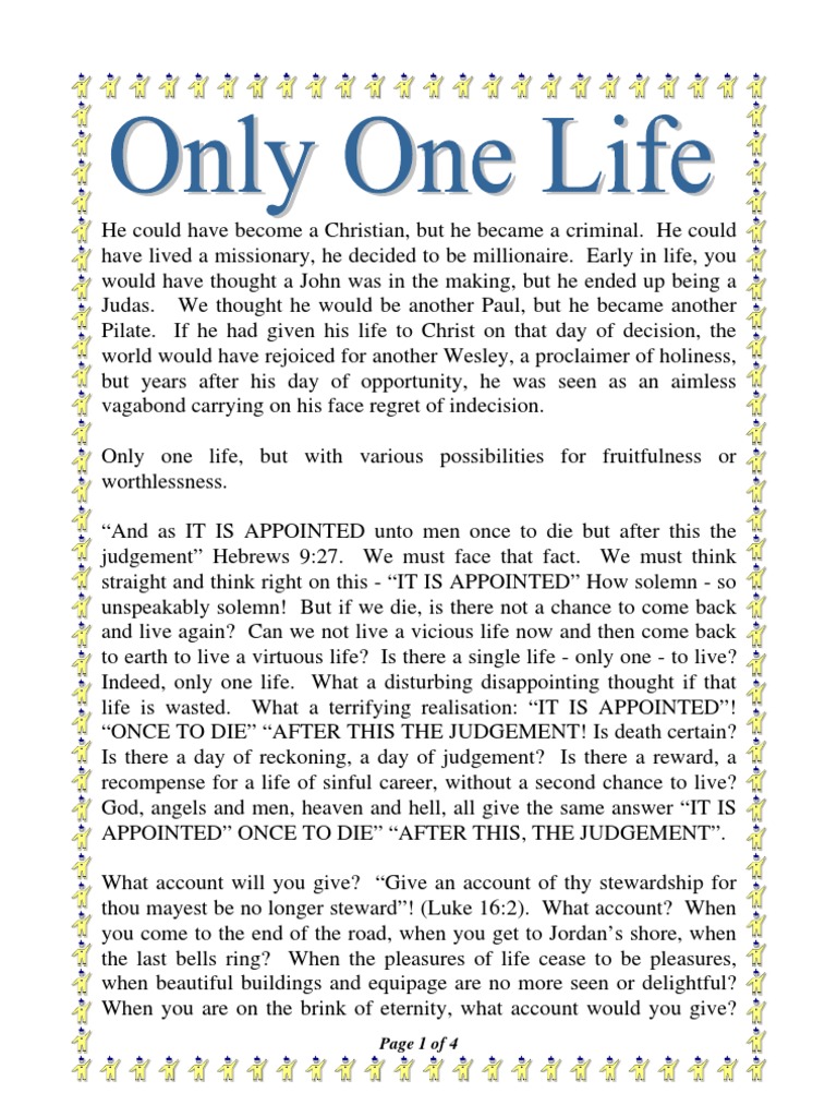 Only One Life | PDF | Sin | Jesus