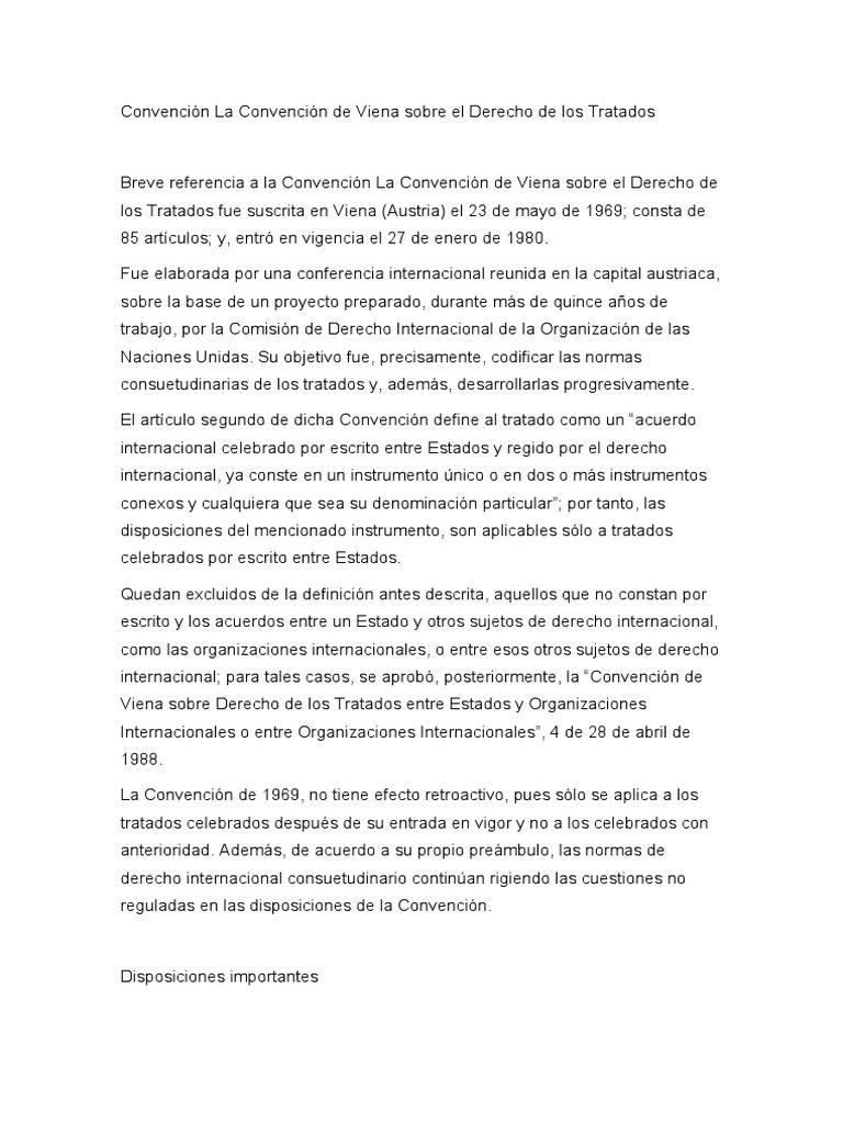 La Convención de Viena Sobre El Derecho de Los Tratados | PDF | Tratado ...