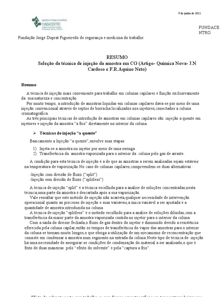 Split e Splitless | PDF | Solução | Temperatura