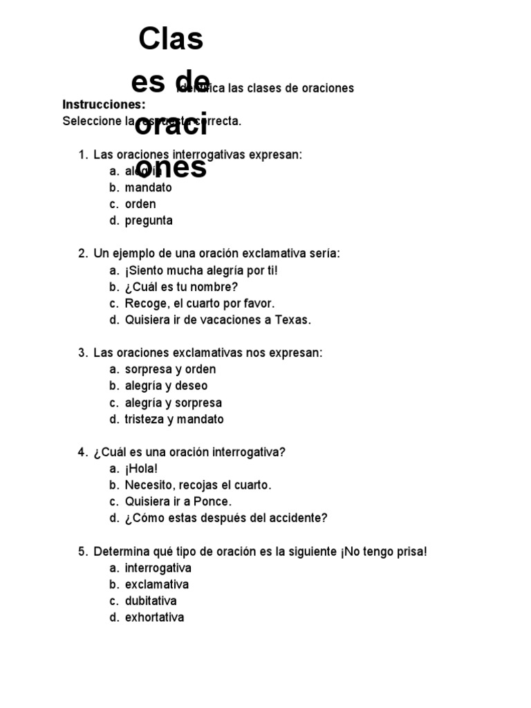 Clases de Oraciones: Ejemplos y Tipos | PDF | Artes del Lenguaje y ...