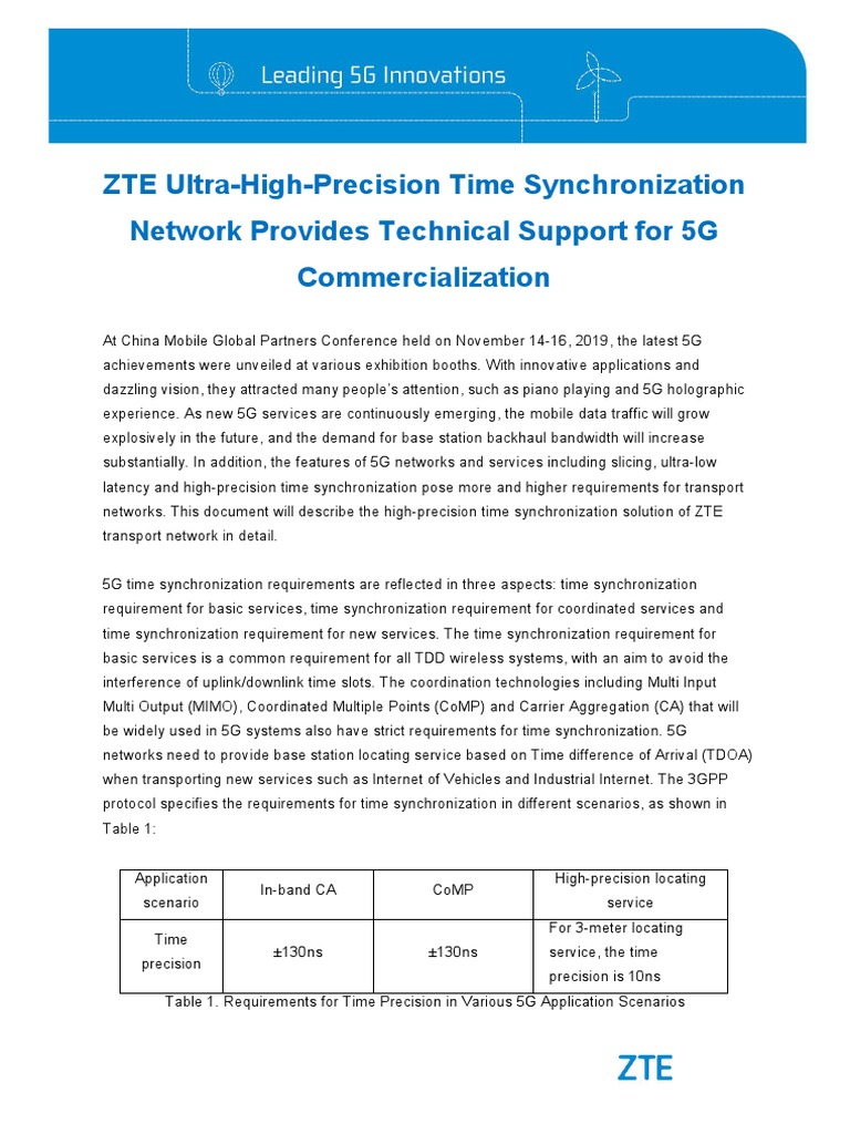 ZTE's 5G Time Synchronization Solutions | PDF | Computer Network ...