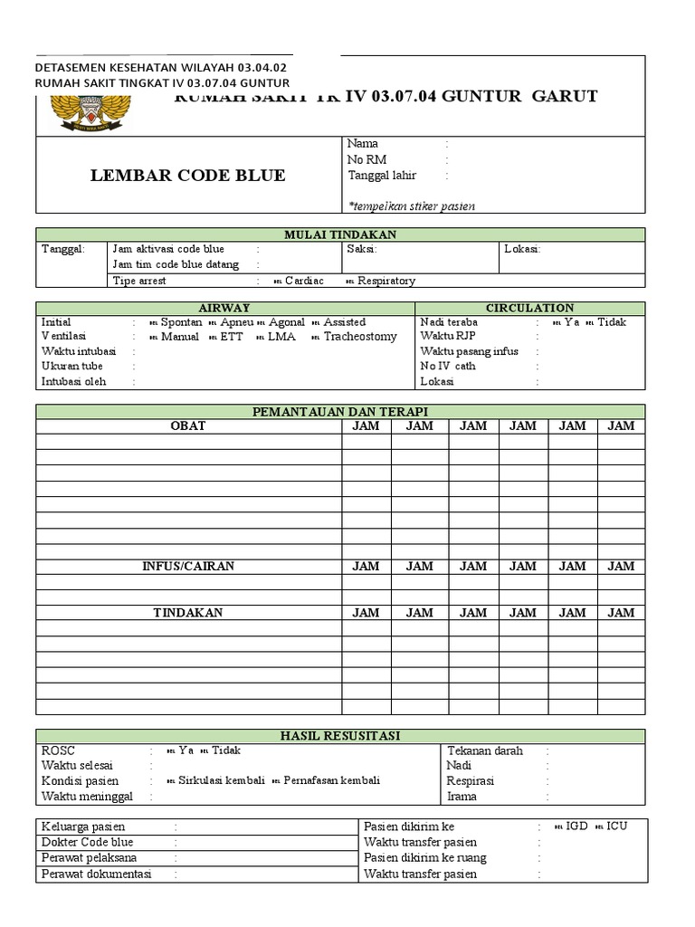 Lembar Code Blue Rumah Sakit Guntur | PDF