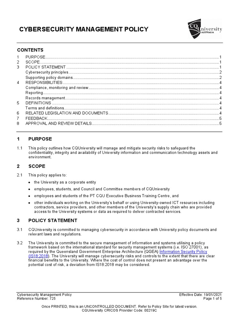 Cybersecurity Policy Overview | PDF | Information Security | Security