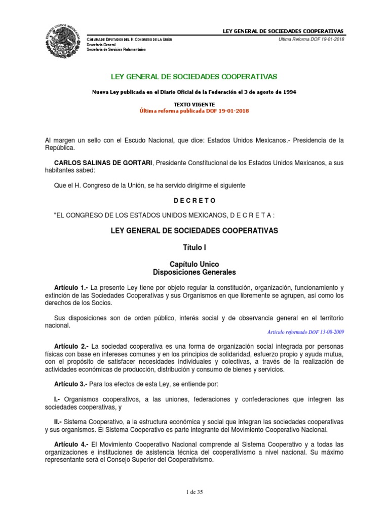 Ley General de Sociedades Cooperativas | PDF | Cooperativa | Sociedad ...