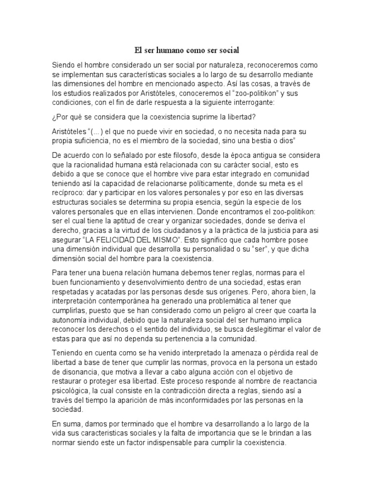 El Ser Humano Como Ser Social | PDF | Sociedad | Aristóteles