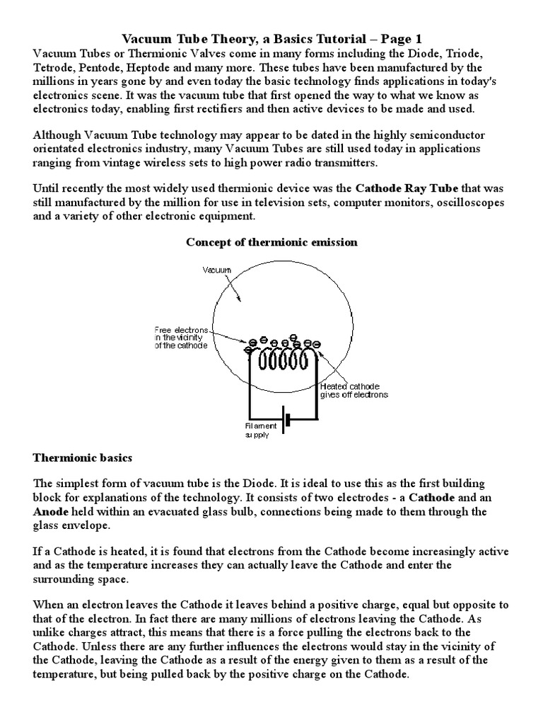 Vacuum Tube Basics PDF Vacuum Tube Cathode