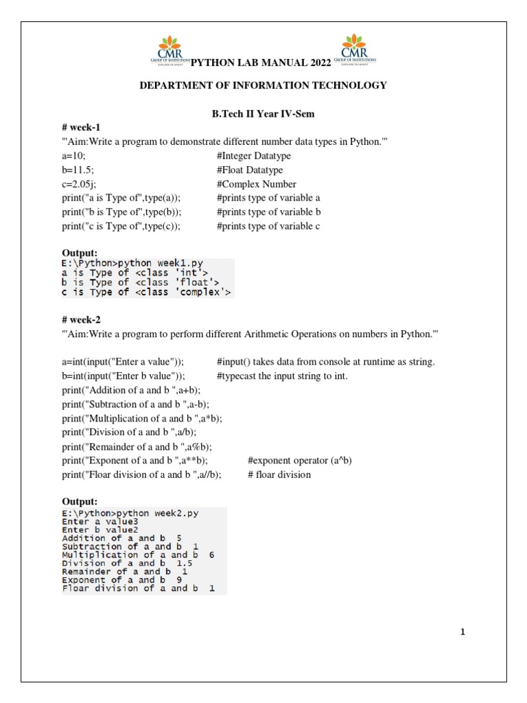 Python Lab Manual 10.06.2022 | PDF | Data Type | Fahrenheit