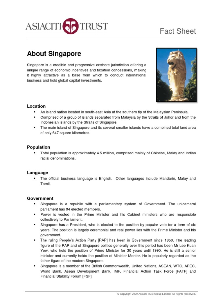 Asiaciti Trust Fact Sheet - About Singapore | PDF | Singapore | World